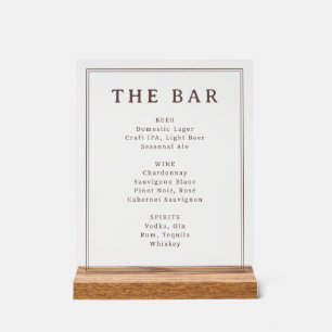 Señal Acrílica Menú de barra elegante crema serif