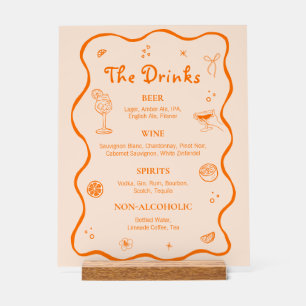 Señal Acrílica Menú de Bebidas de Bar de Boda Tropical Dibujado a