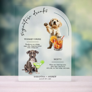 Señal Acrílica Menú de Bebidas de la Barra de Bodas de Perros Per
