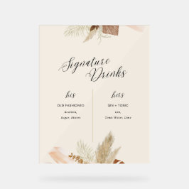 Señal Acrílica Menú de Bebidas Destacadas para Bodas Elegantes – 