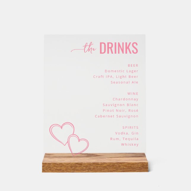 Señal Acrílica Menú de Bebidas Minimalista Rosa Sofisticado (Anverso)