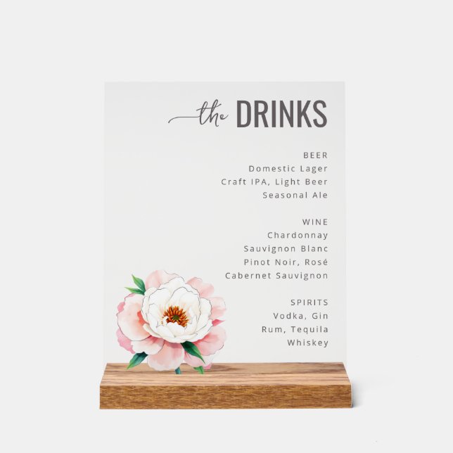 Señal Acrílica Menú de Bebidas Sofisticado en Blanco y Negro (Anverso)
