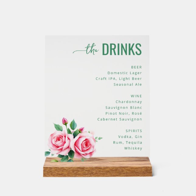 Señal Acrílica Menú de Boda Floral Verde Elegante (Anverso)
