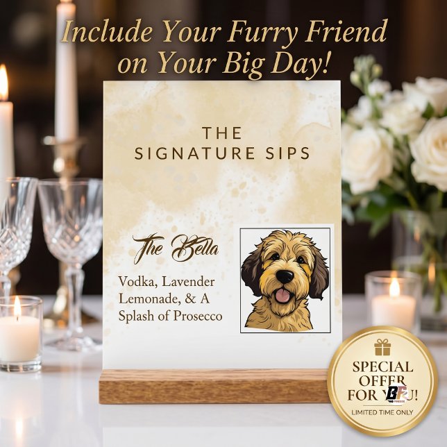 Señal Acrílica Menú de cóctel de bebida con retrato de perro pers (#Partydecor)