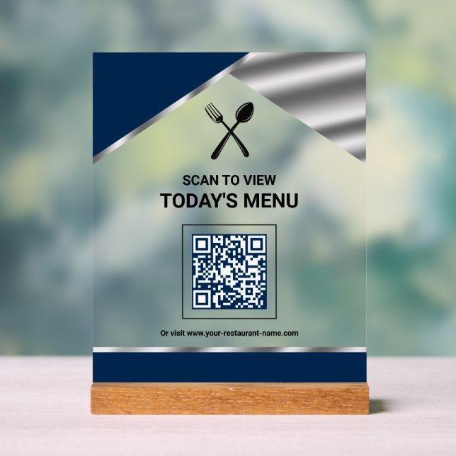 Señal Acrílica Menú de código QR sin contacto de restaurante azul (Neutral )