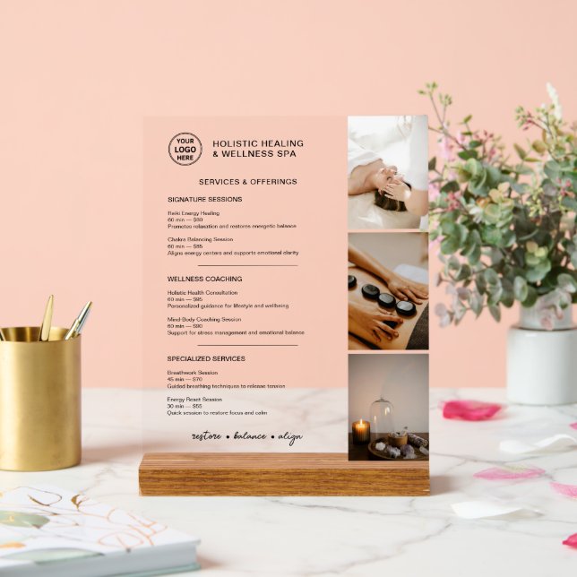 Señal Acrílica Menú de Servicios de Bienestar Integral (Boda)