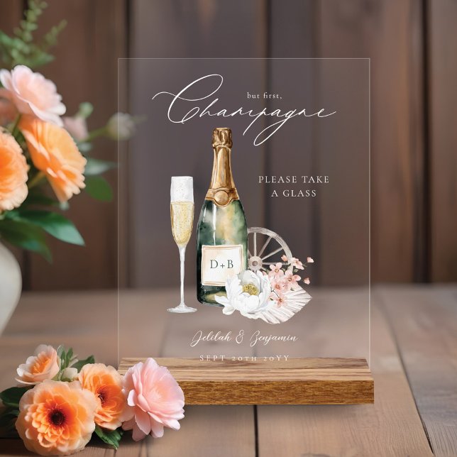 Señal Acrílica Menú Floral Boho Western Country Wedding Beber Bar (Floral Boho Western Country Wedding Drink Bar Menu Acrylic Sign)