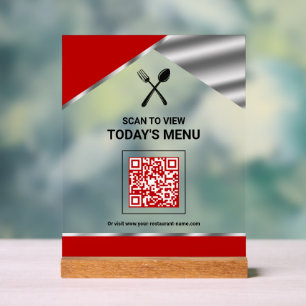 Señal Acrílica Menú Rojo de Código QR sin Contacto para Restauran