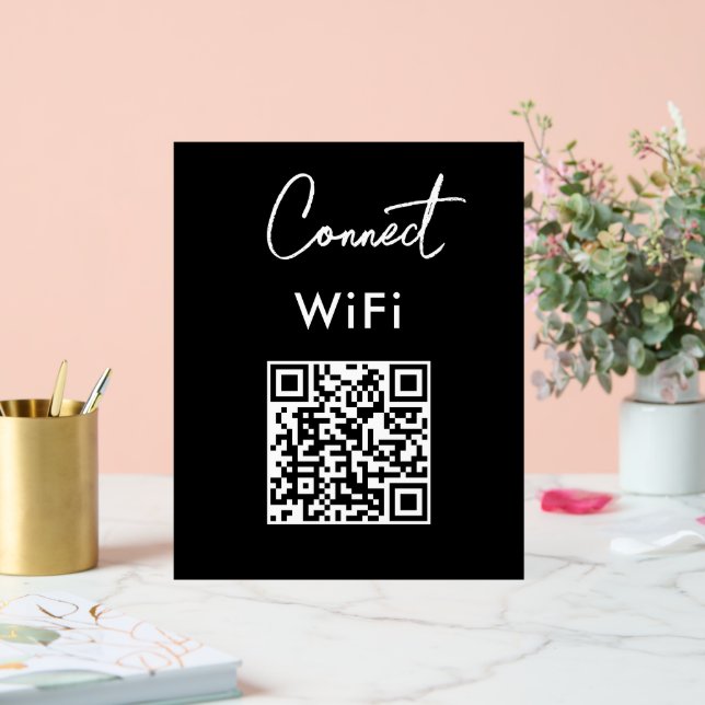 Señal Acrílica Menú sin toque QR Connect WiFi Negro (Boda)