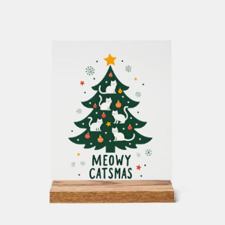 Señal Acrílica Meowy Catmas Cat Christmas Tree Xmas Funny Santa C