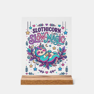 Señal Acrílica Mercado Colorido de Magia Lenta Unicornio Slothico