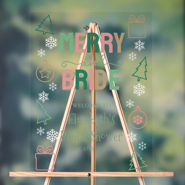 Señal Acrílica Merry & Bride Navidad Despedida de Soltera (Neutral )