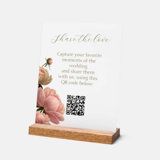 Señal Acrílica Mesa de boda Chic Rose QR (Ángulo)