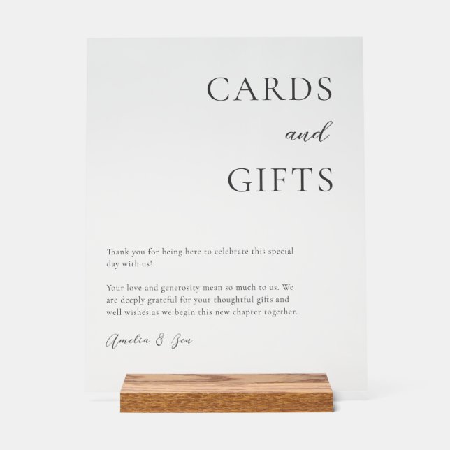 Señal Acrílica Mesa de Regalos de Tarjetas Gracias Blanco Negro E (Anverso)