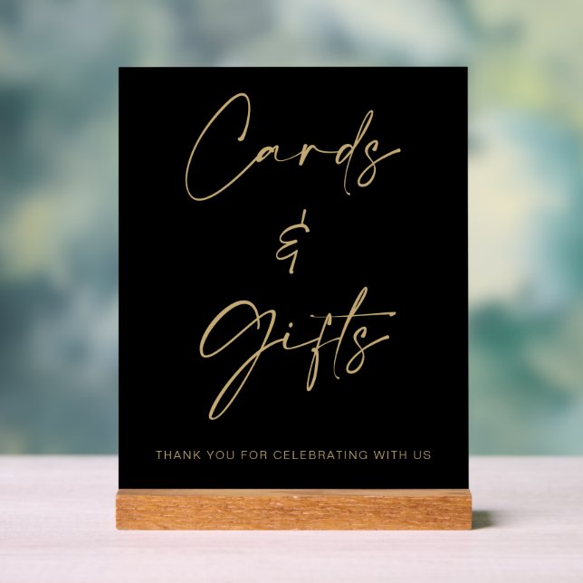 Señal Acrílica Mesa de Regalos y Tarjetas de Boda de Oro Negra (Neutral )