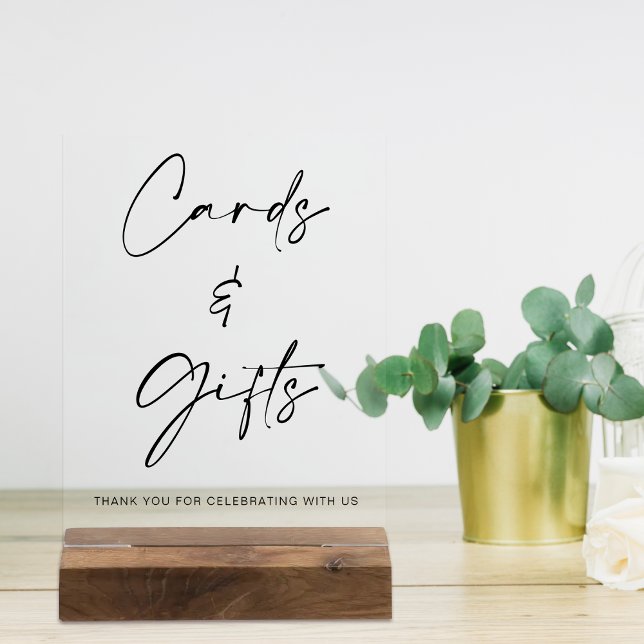 Señal Acrílica Mesa de Regalos y Tarjetas de Boda Modernas Simple (Simple Modern Wedding Cards and Gifts Table Acrylic Sign)