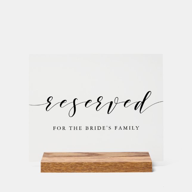 Señal Acrílica Mesa Reservada de Boda con Caligrafía Moderna (Anverso)