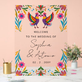 Señal Acrílica Mexican Birds Otomi Floral Fiesta Welcome Sign