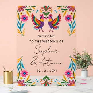 Señal Acrílica Mexican Birds Otomi Floral Fiesta Welcome Sign