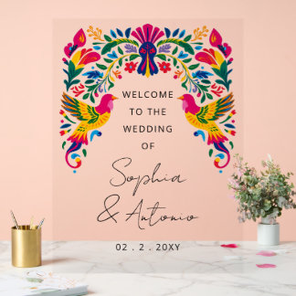 Señal Acrílica Mexican Birds Otomi Floral Fiesta Welcome Sign