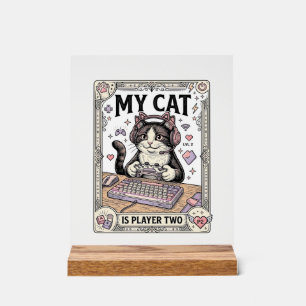 Señal Acrílica Mi gato es el jugador dos Gato jugador Tech Vintag