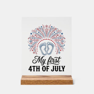 Señal Acrílica Mi Primer 4 de Julio Bebé Pies Camiseta Patriótica
