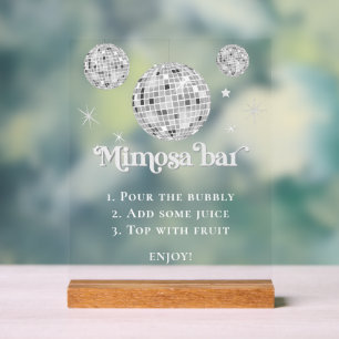 Señal Acrílica Mimosa Bar Bubbly Disco Ball Bridal Shower