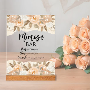 Señal Acrílica Mimosa Bar Flores de Melocotón Despedida de Solter