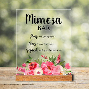 Señal Acrílica Mimosa Bar Peonies Rosa Ducha de novias