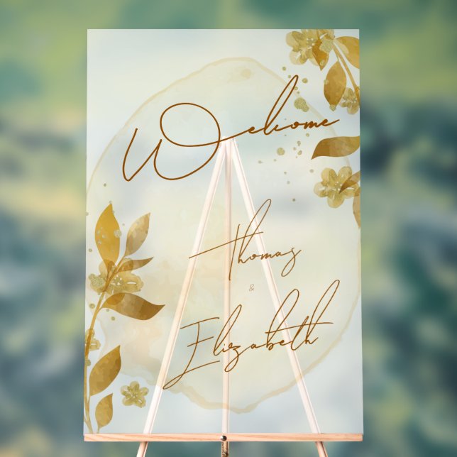 Señal Acrílica Minimal Autumn Golden Botanical Script Wedding (Neutral )