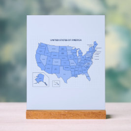 Señal Acrílica Minimal Blue United States Map Illustration
