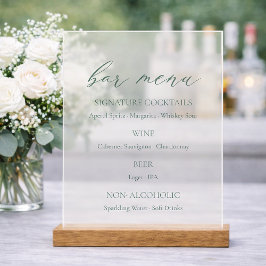 Señal Acrílica Minimal Sage Green Wedding Bar Menu 