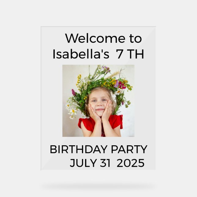 Señal Acrílica Minimalist Baby Birthday Invitation with Photo (Anverso)
