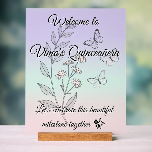Señal Acrílica Minimalist Botanical Quinceañera Acrylic Sign (Neutral )