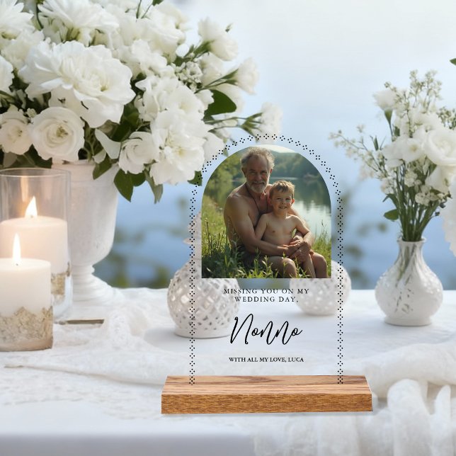 Señal Acrílica Minimalist Elegant Wedding Photo Tribute Memorial  (Minimalist Elegant Wedding Memorial Photo Signs with Arch Effect for Tribute Table.)
