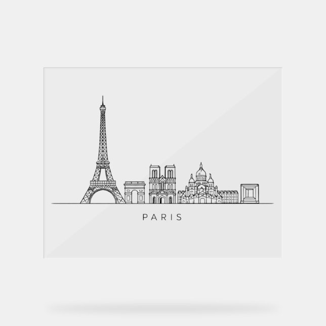 Señal Acrílica Minimalist Paris Skyline Line Art (Anverso)