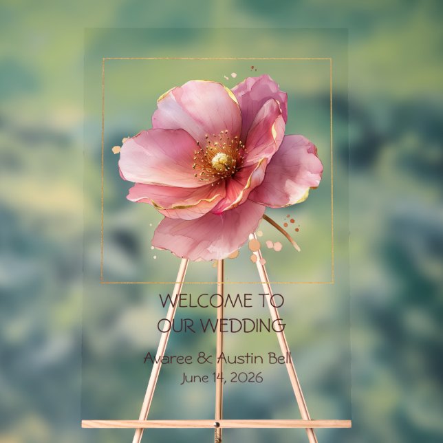 Señal Acrílica Minimalist Pink and Gold Poppy Wedding (Neutral )