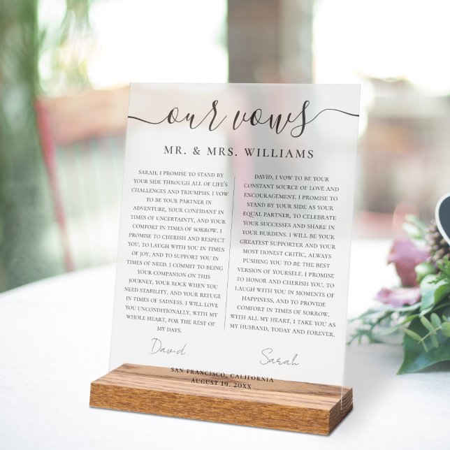 Señal Acrílica Minimalist Wedding Our Vows with Elegant Script (Subido por el creador)