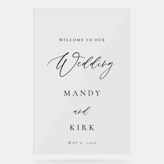 Señal Acrílica Minimalist Wedding Welcome Sign Elegant Script  (Anverso)