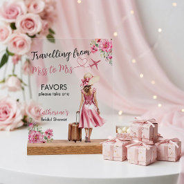 Señal Acrílica Miss To Mrs Travel Pink Bow Dress Bridal Shower