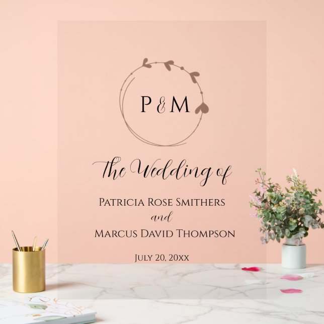 Señal Acrílica Mocha Simple Heart Wreath Wedding (Boda)