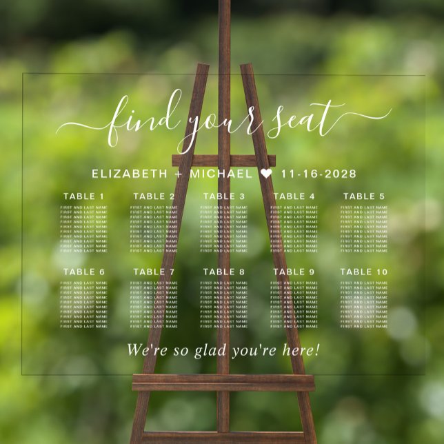 Señal Acrílica Moda 10 Tabla Boda Guión Blanco Asiento transparen (Subido por el creador)