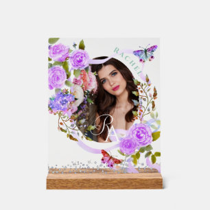 Señal Acrílica Moda morada Rosa monograma foto