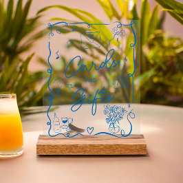 Señal Acrílica Moda retro azul seña ilustrada ducha de novia