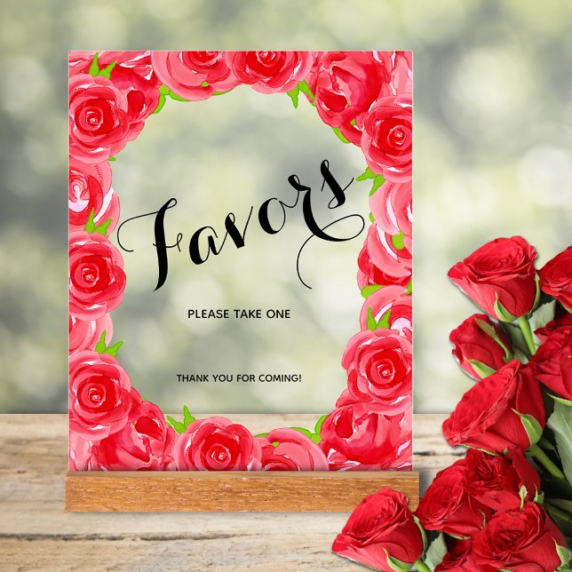 Señal Acrílica Moda Roses Roses Roses Roses Bridal Shower Favorit (Red roses bridal shower favors tabletop acrylic sign)