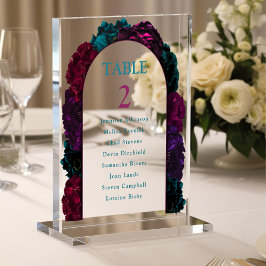 Señal Acrílica Moda tonos de joyas flores números de bodas asient