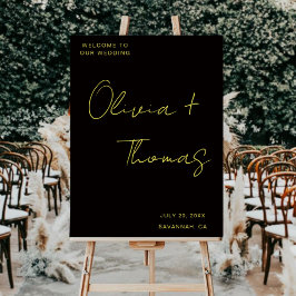 Señal Acrílica Modern Black and Gold Script Wedding Welcome Sign