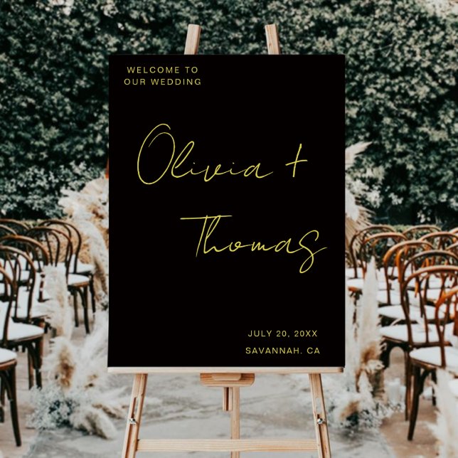 Señal Acrílica Modern Black and Gold Script Wedding Welcome Sign (Subido por el creador)