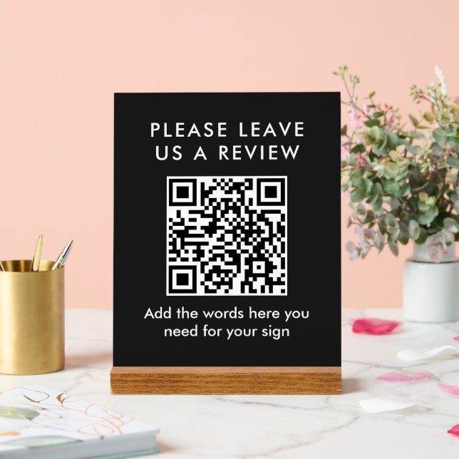 Señal Acrílica Modern Black & White Custom Leave a Review QR Code (Boda)