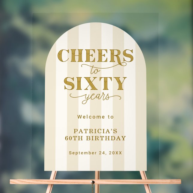 Señal Acrílica Modern Cheers Sixty Years 60TH Birthday Welcome  (Neutral )